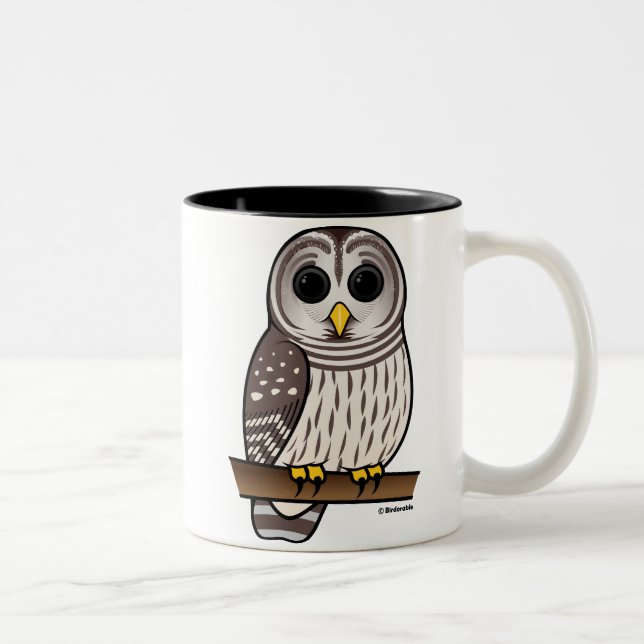 Cartoon Barred Owl Two-Tone Coffee Mug (Right)