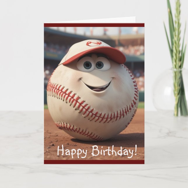 Cartoon Baseball Birthday Card (Front)