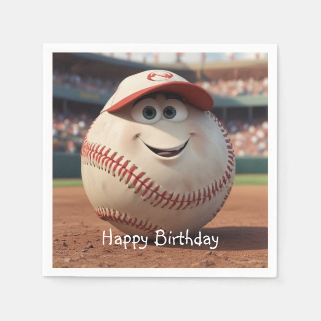 Cartoon Baseball Birthday Napkin (Front)