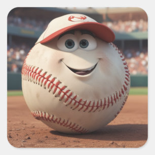 Cartoon Baseball Birthday Paper Bowls Square Sticker