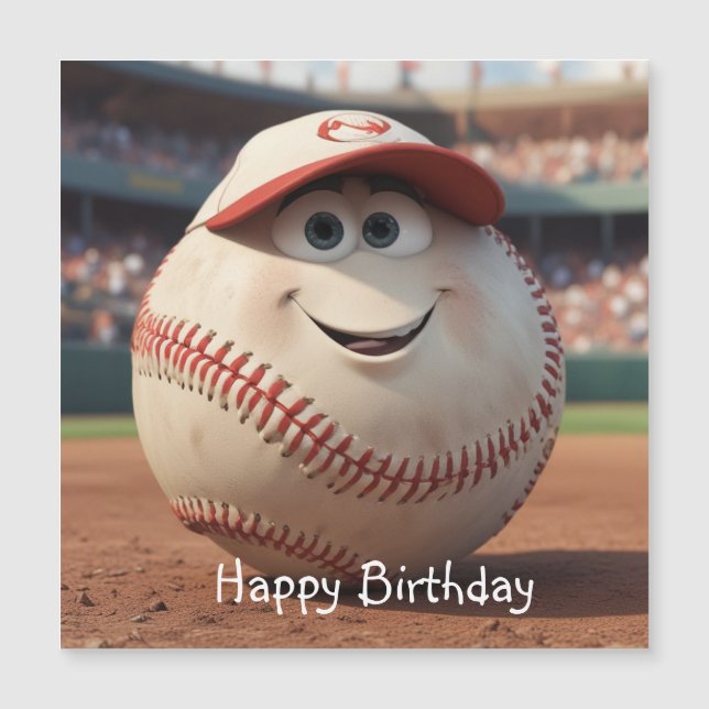 Cartoon Baseball Magnetic Birthday Card (Front)
