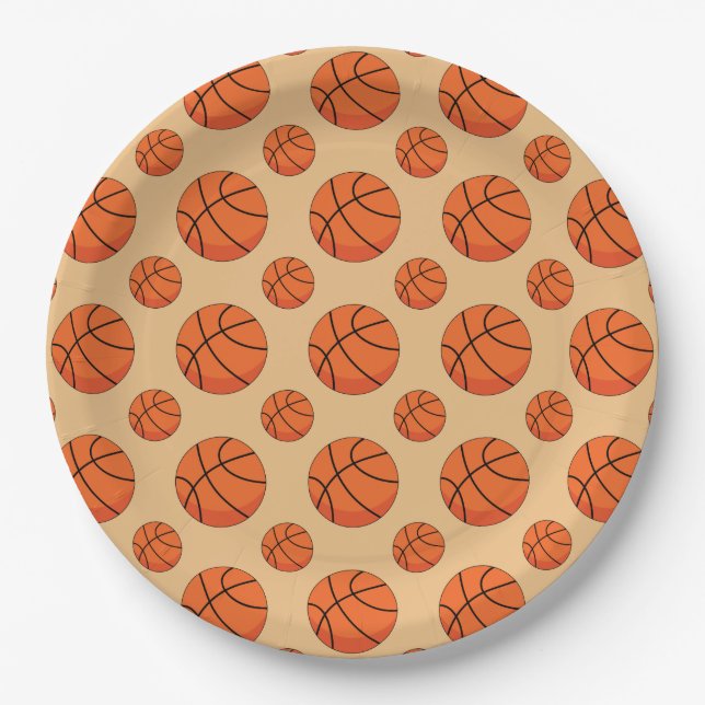 Cartoon Basketball Ball Paper Plate (Front)