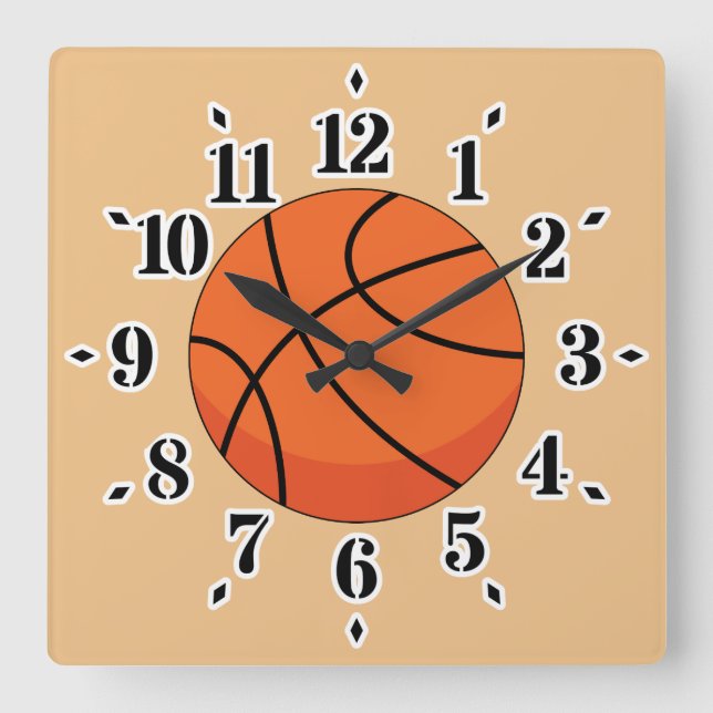 Cartoon Basketball Ball Square Wall Clock (Front)