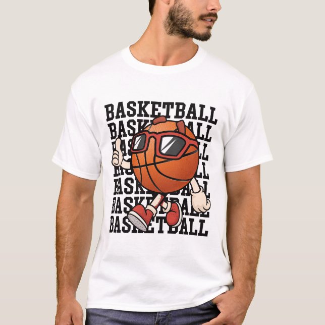 Cartoon Basketball with Sunglasses Thumbs Up Sport T-Shirt (Front)