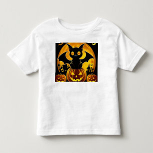 Cartoon Bat and Pumpkins Under Full Moon Toddler T-Shirt