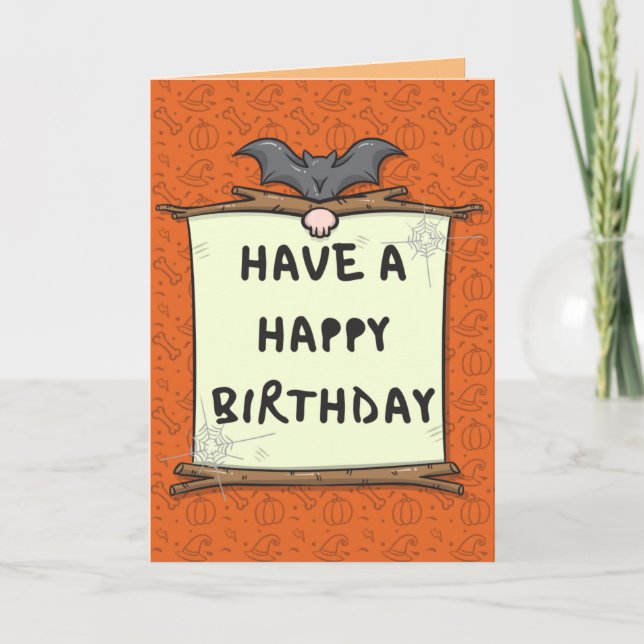 Cartoon Bat Halloween Birthday Card (Front)