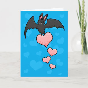 cartoon Bat with hearts Holiday Card