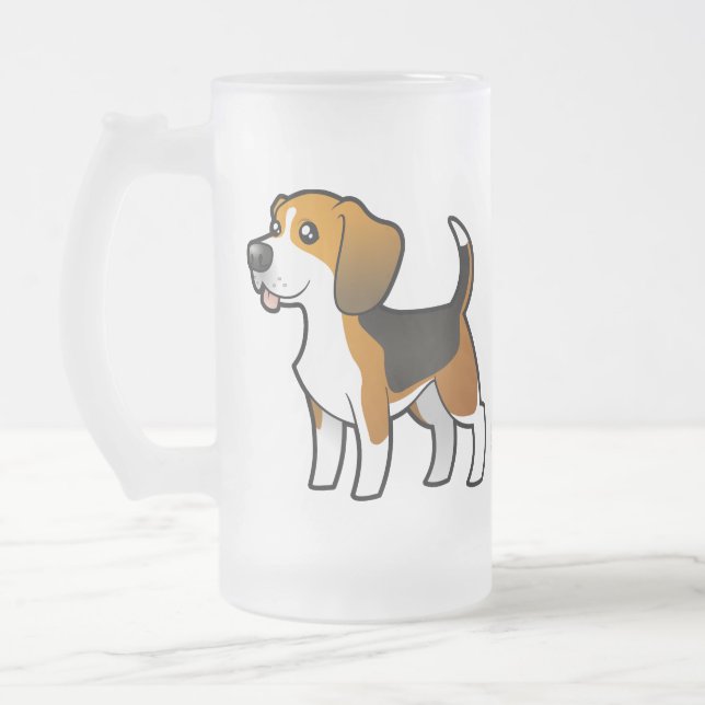 Cartoon Beagle Frosted Glass Beer Mug (Left)