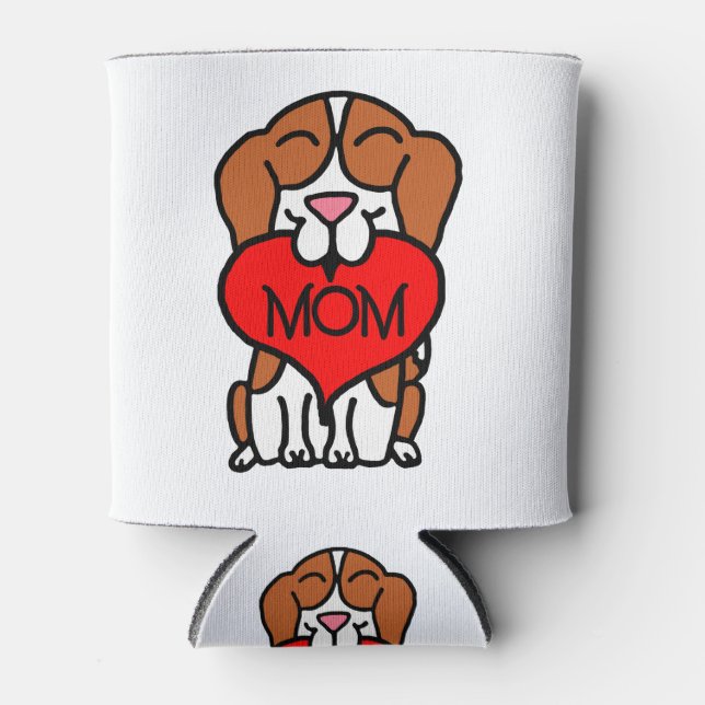 Cartoon Beagle Mum Heart Can Cooler (Front)
