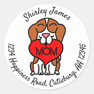 Cartoon Beagle Mum Personalised Address Classic Round Sticker