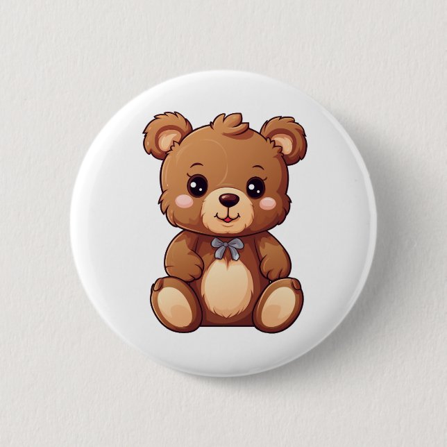 Cartoon bear illustration 6 cm round badge (Front)