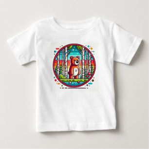 Cartoon Bear in a Colourful Forest Baby T-Shirt