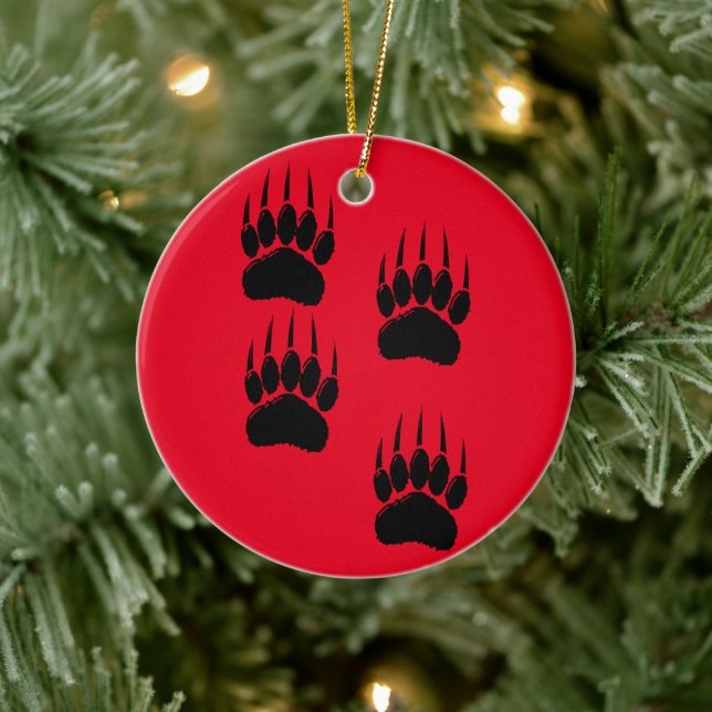 Cartoon Bear Paw Tracks In Black  Ceramic Tree Decoration (Tree)