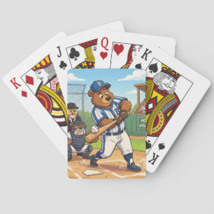 Cartoon Bear Playing Baseball Cards