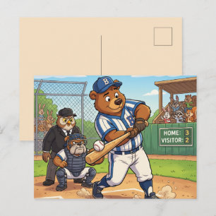 Cartoon Bear Playing Baseball Holiday Postcard