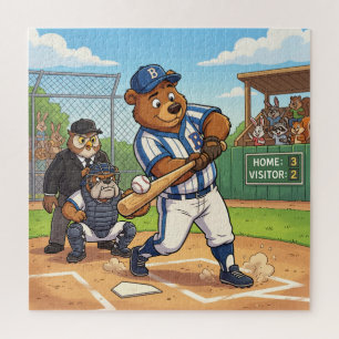 Cartoon Bear Playing Baseball Jigsaw Puzzle
