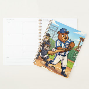 Cartoon Bear Playing Baseball Personalise Planner
