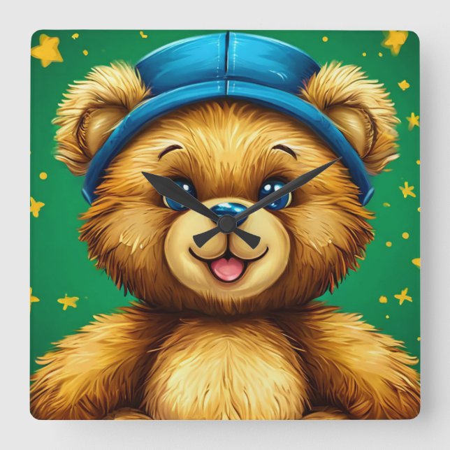 Cartoon bear square wall clock (Front)