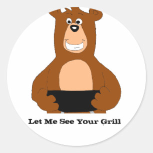 Cartoon Bear With BBQ Grill Classic Round Sticker