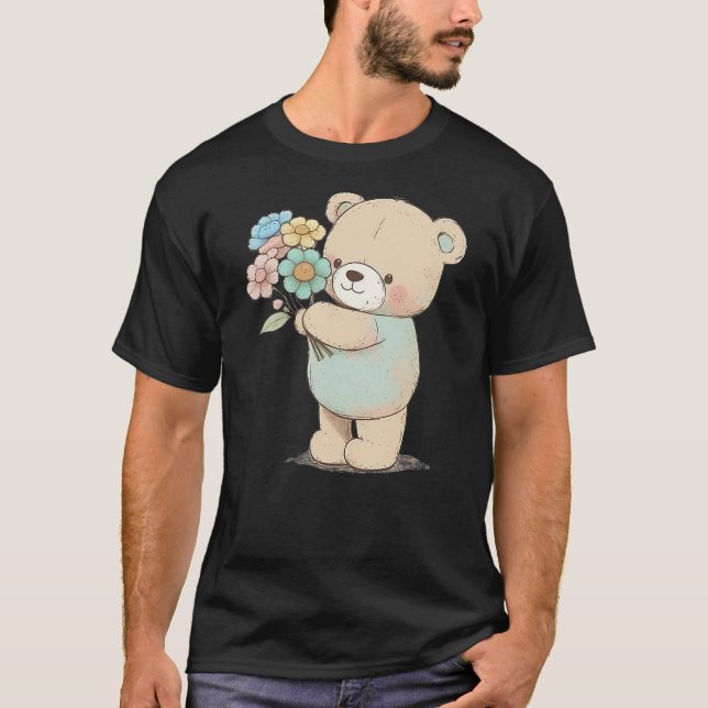 Cartoon bear with flowers T-Shirt (Front)