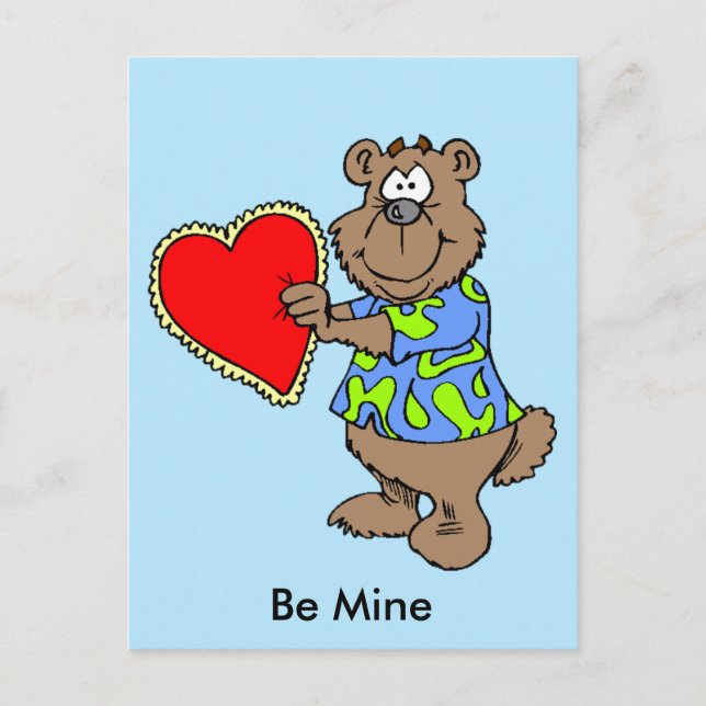 Cartoon Bear with Valentine Heart Postcard (Front)
