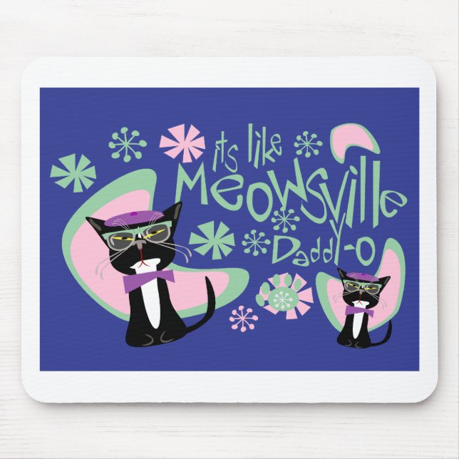 Cartoon Beatnik Character Fifties Cat Slogan Mouse Mat (Front)