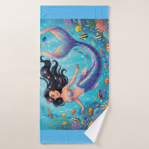 Cartoon Beautiful Mermaid under the Sea  Bath Towel Set