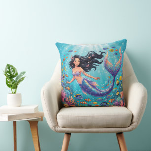 Cartoon Beautiful Mermaid under the Sea Cushion