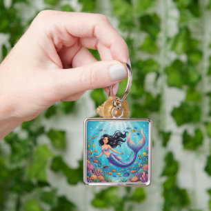 Cartoon Beautiful Mermaid under the Sea Key Ring