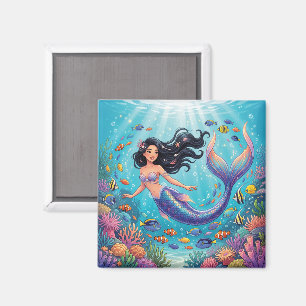 Cartoon Beautiful Mermaid under the Sea  Magnet