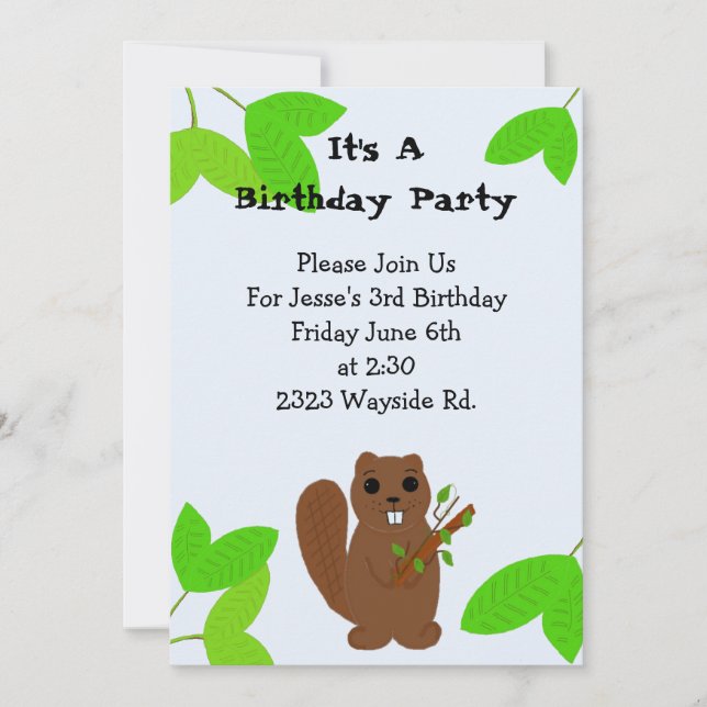 Cartoon Beaver Birthday Invitation (Front)