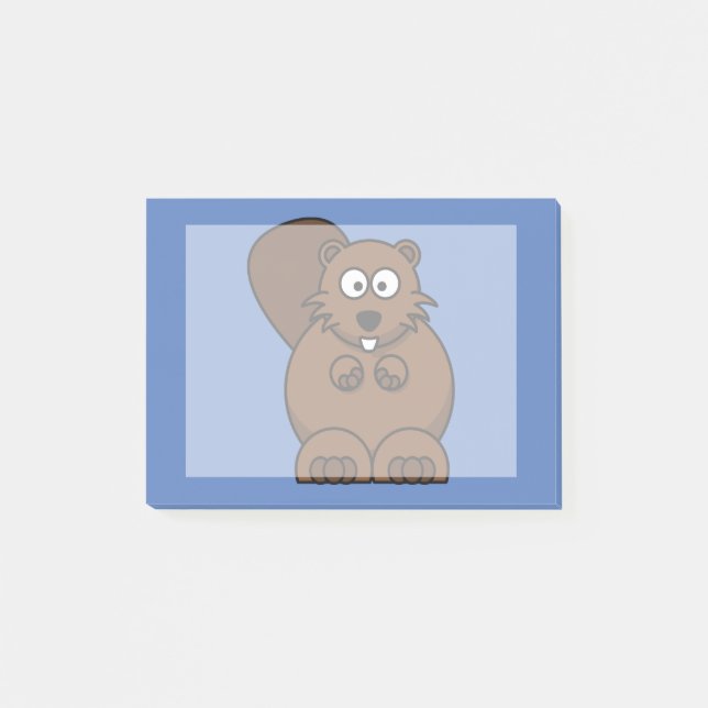Cartoon Beaver with Blue Background Post-it Notes (Front)