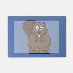 Cartoon Beaver with Blue Background Post-it Notes