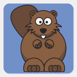 Cartoon Beaver with Blue Background Square Sticker