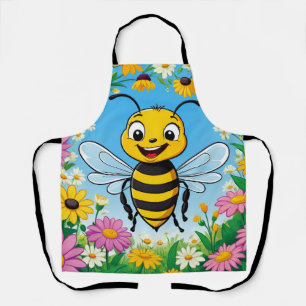 Cartoon Bee Colourful Flowers Apron