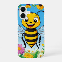 Cartoon Bee Colourful Flowers