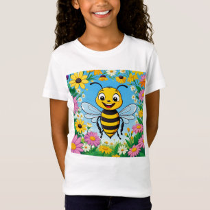 Cartoon Bee Colourful Flowers T-Shirt