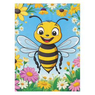 Cartoon Bee Colourful Flowers Tablecloth