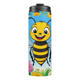 Cartoon Bee Colourful Flowers  Thermal Tumbler