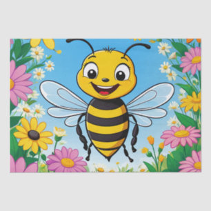 Cartoon Bee Colourful Flowers Tissue Paper