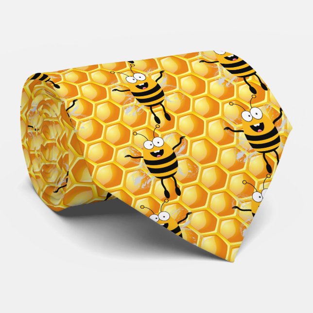 Cartoon Bee Honey pattern Tie (Rolled)