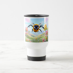 Cartoon Bee in Flower Field Travel Mug