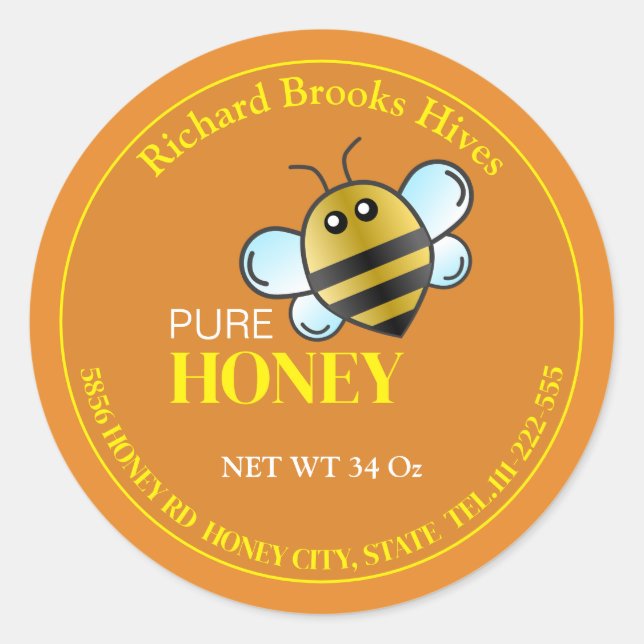 Cartoon Bee Label Yellow Sticker (Front)