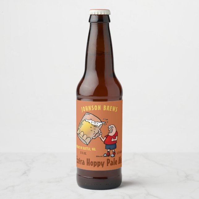 Cartoon Beer Guy Funny Custom Homebrew Bottle Label (Front)