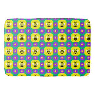 Cartoon Bees and Flowers Bath Mat