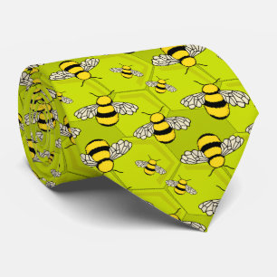 Cartoon Bees on Honeycomb Cute Tie