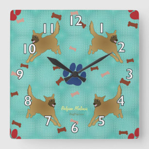 Cartoon Belgian Malinois Square Wall Clock