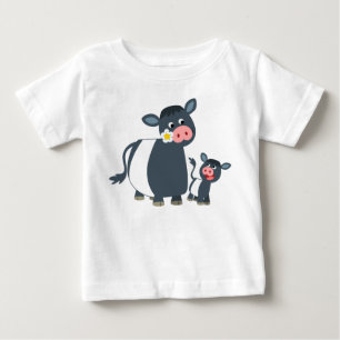 Cartoon Belted Galloway Cow & Calf Baby T-Shirt
