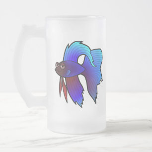 Cartoon Betta Fish / Siamese Fighting Fish Frosted Glass Beer Mug