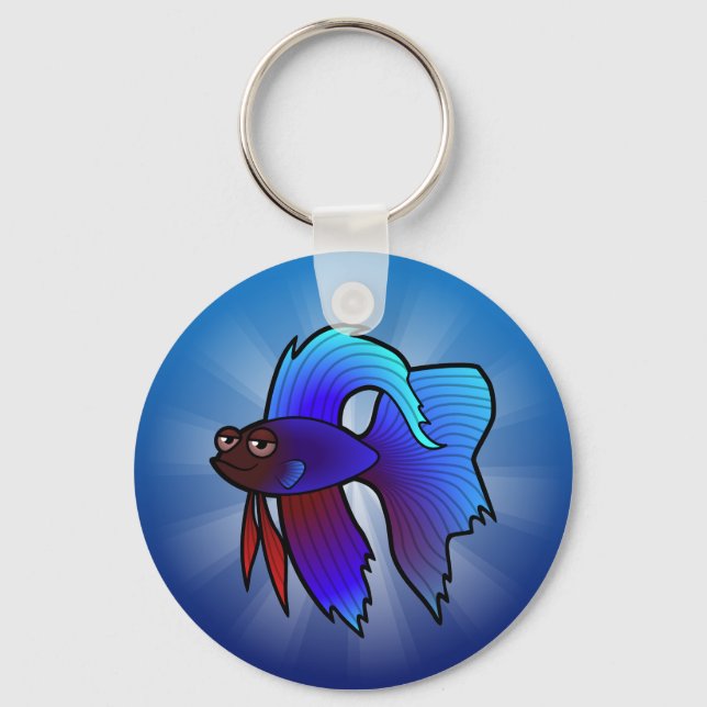 Cartoon Betta Fish / Siamese Fighting Fish Key Ring (Front)